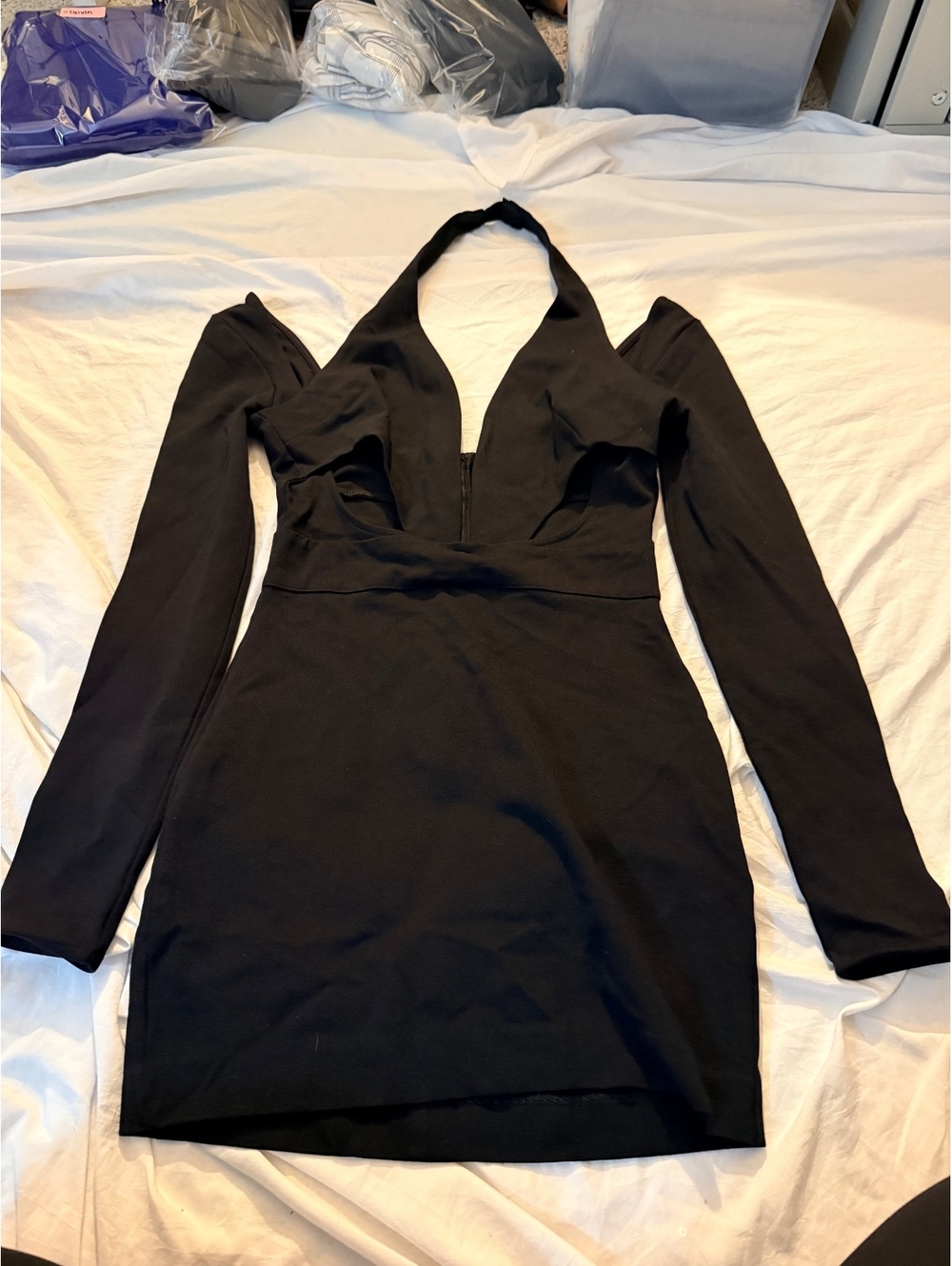 Nasty Gal Black Long Sleeve Halter Neck Mini Dress Size Small